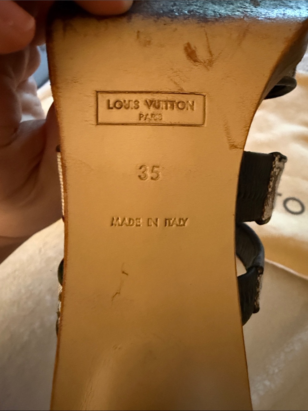 Louis Vuitton Monogram Block Heel Sandals Navy Denim Mini Lin size 5 (35) - Picture 4 of 12